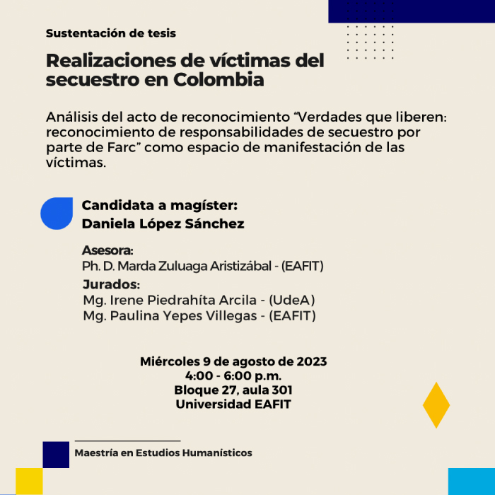 Imagen de Sustentación de tesis: Realizaciones de víctimas del secuestro en Colombia